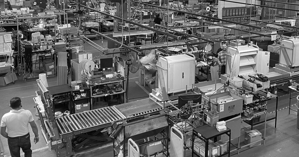 Bretford factory in Franklin Park, Illinois, in black and white