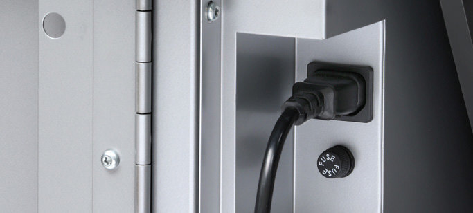 auxiliary outlet cord connected to a Bretford charging cart