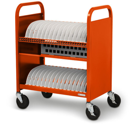 Bretford CUBE Transport Cart in tangerine color, side view