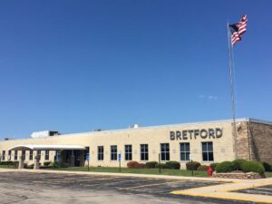 Front of the Bretford Manufacturing, Inc building, in Franklin Park, Illinois