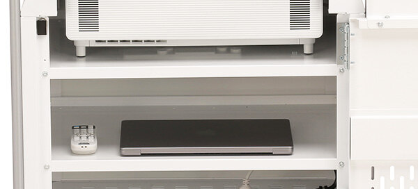 built in storage shelves bretford provision projector cart