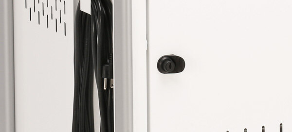 closeup keyed lock security bretford provision projector cart