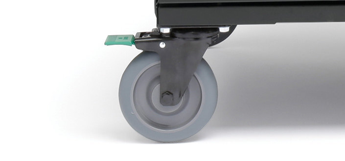 industrial grade caster installed on a Bretford charging cart