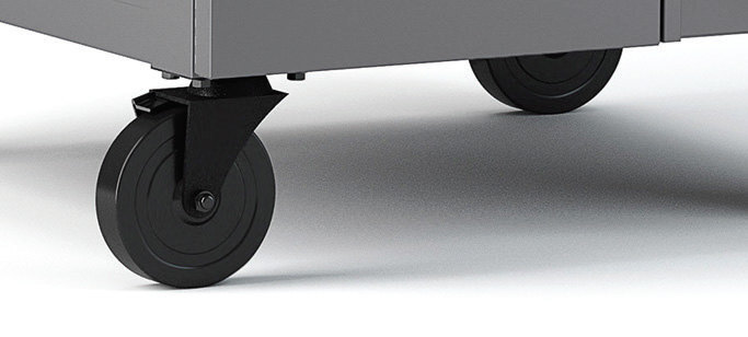 industrial grade caster installed on a Bretford CUBE Cart