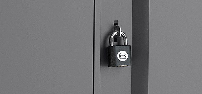 a padlock securing the door of a Bretford CUBE Cart